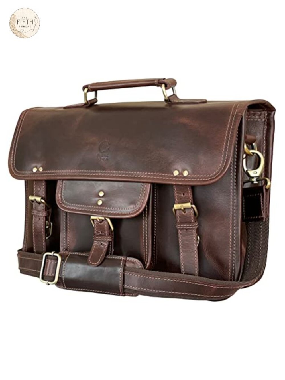 Full Grain Buffalo Leather Messenger Bag for Men, 16 Inch Laptop Briefcase